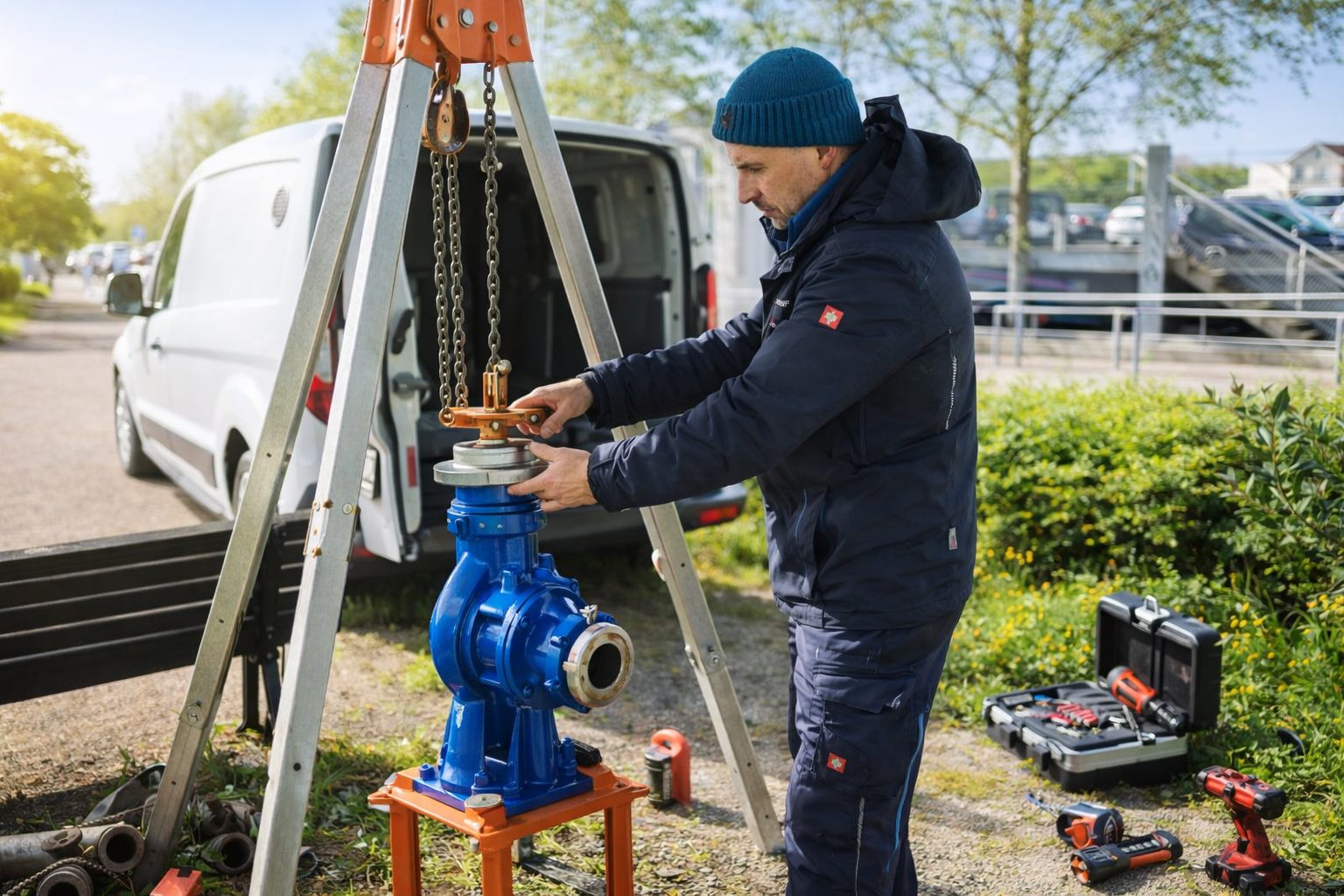 Neue Kreiselpumpe wird gesetzt